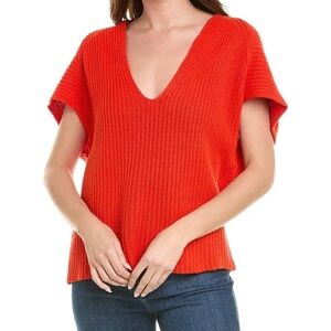 CAbi Oversized Knit Ruby Pullover Sweater Short Sleeve Orange/Red Women's S Boho